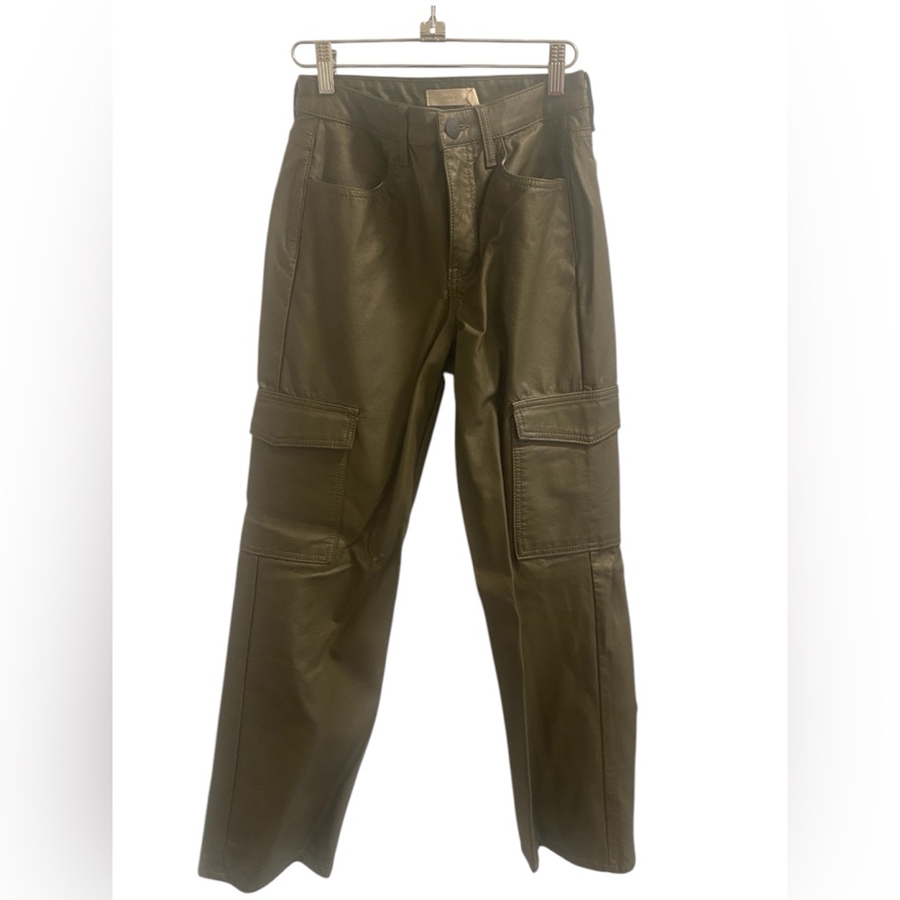 Olive Green Faux Leather Cargos
